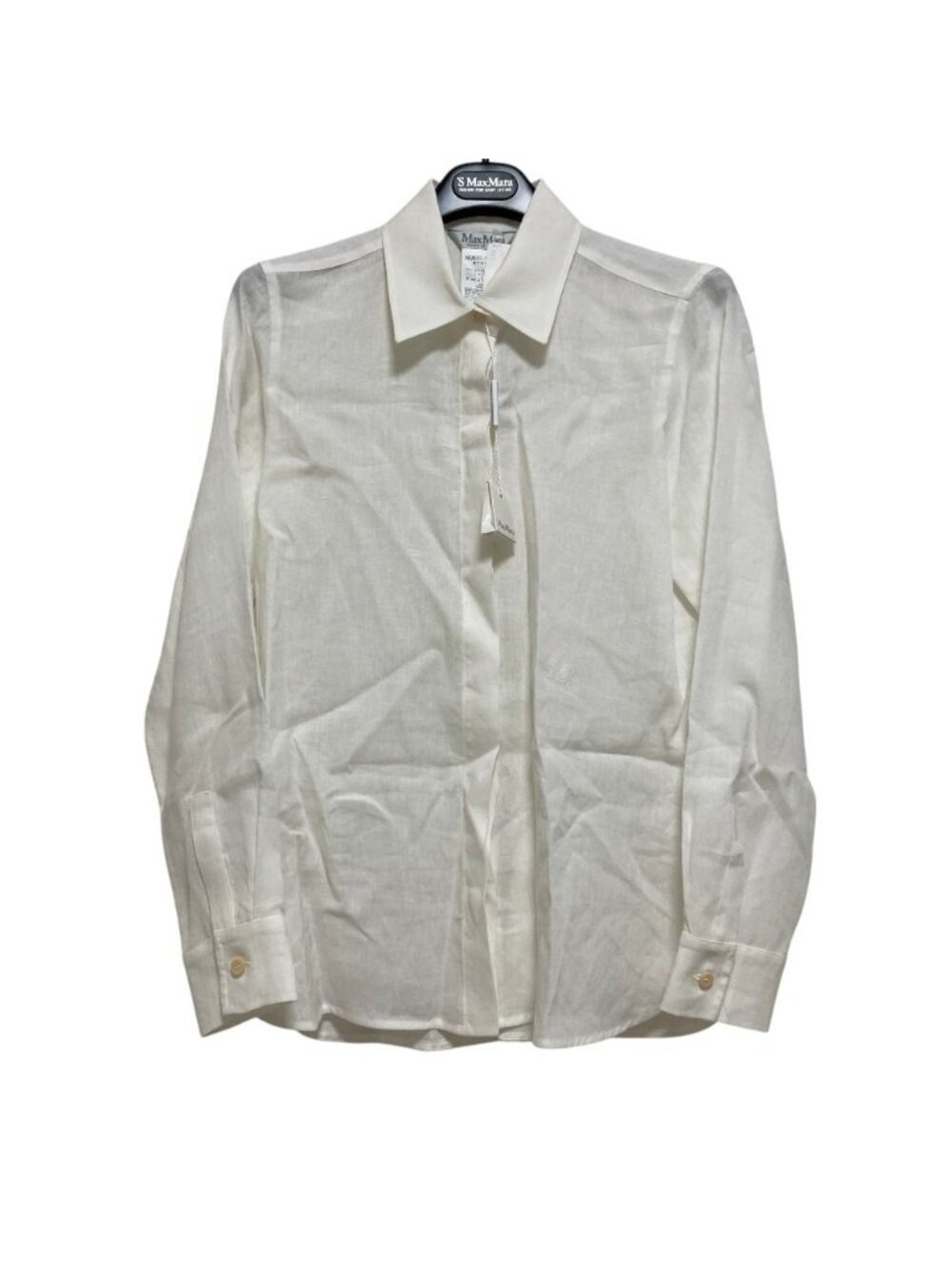 Max Mara Abisso Logo Embroidery Linen Shirt White 40